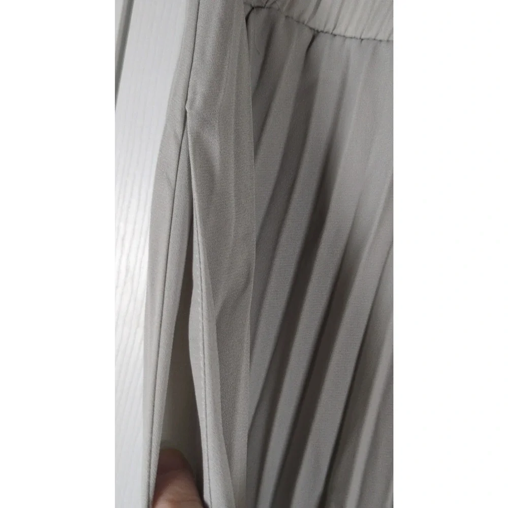 Urban Coco Pleated Midi Skirt Gray Large L Elastic Waist Accordium A-Line Pocket